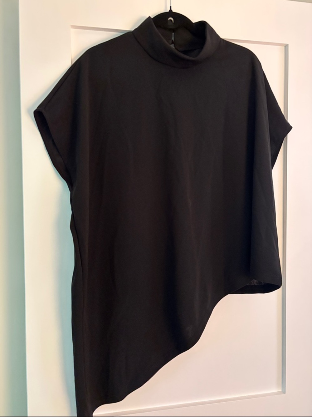 Black Asymmetrical Mock-Neck Tunic Top